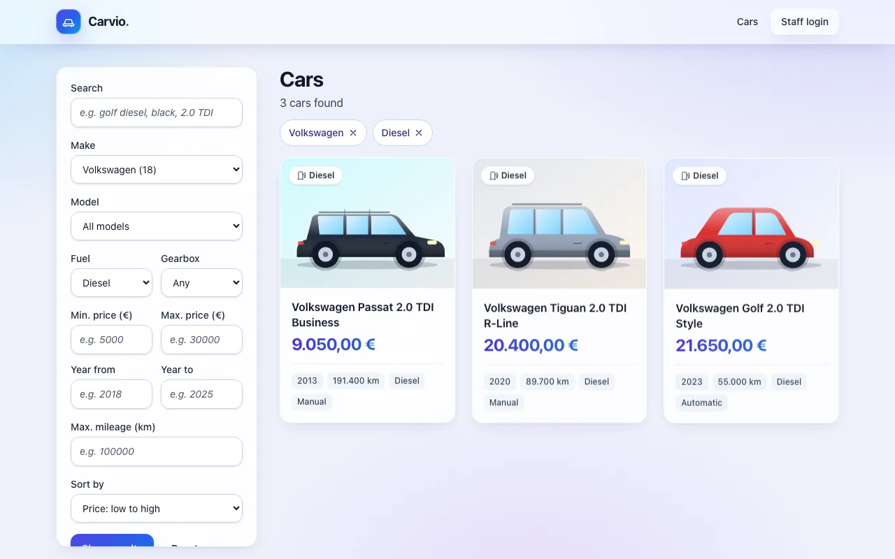 Screenshot of Carvio: Dealer Inventory & Lead Platform
